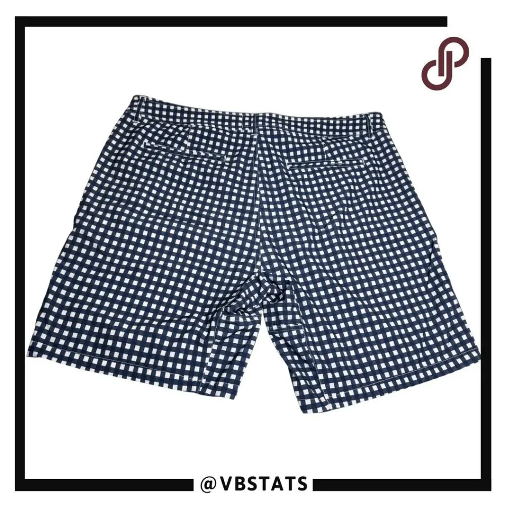 Sperry Men's Gingham‎ Checked Flat Front Stretch Casual Shorts Navy Size 36